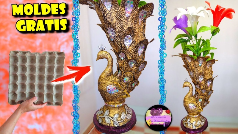 Convierte un simple cartón de huevo en un espectacular florero de pavo real en 3 D ( Moldes