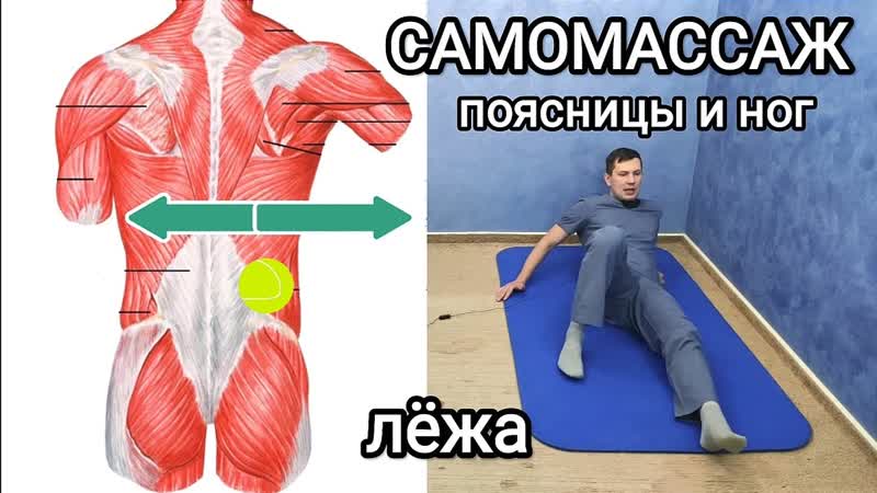 САМОМАССАЖ поясницы и ног мячиком, При боли в тазобедренных