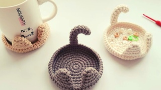 Super easy crochet cat coaster pattern for beginners  _ Tutorial crochet cat coaster