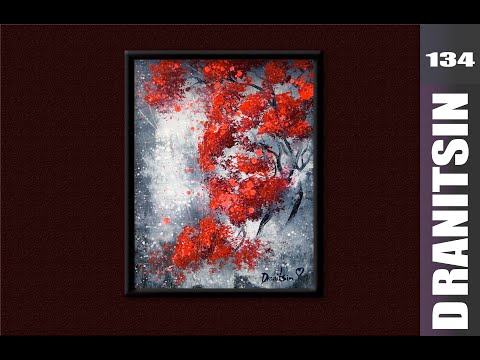 UNIQUE painting approach REUSING old canvas RED TREES, ABSTRACT, LANDSCAPE, OVAL BRUSH,