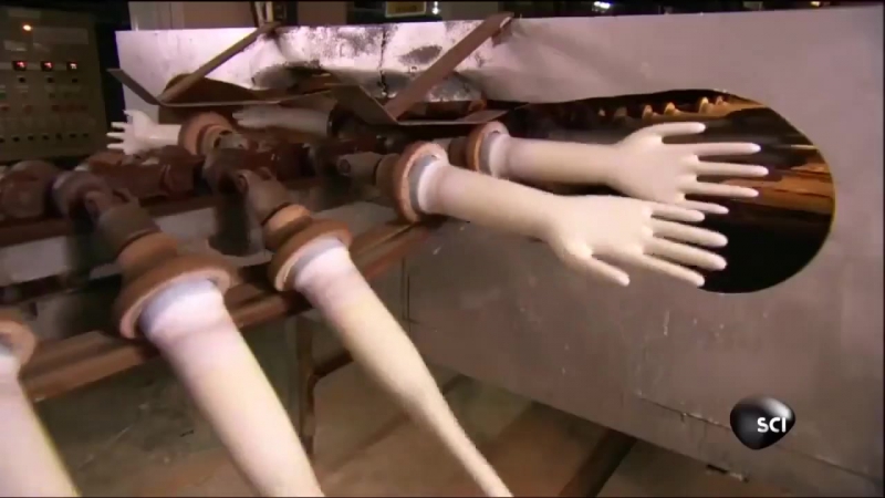 Latex gloves being