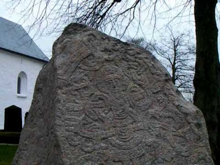 Viking-town Jelling in Denmark with runic stones