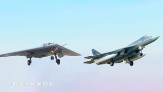 Russias Sukhoi S-70 Okhotnik  and Su-57 Stealth Fighter - Drone Okhotnik e Su-57 voam juntos