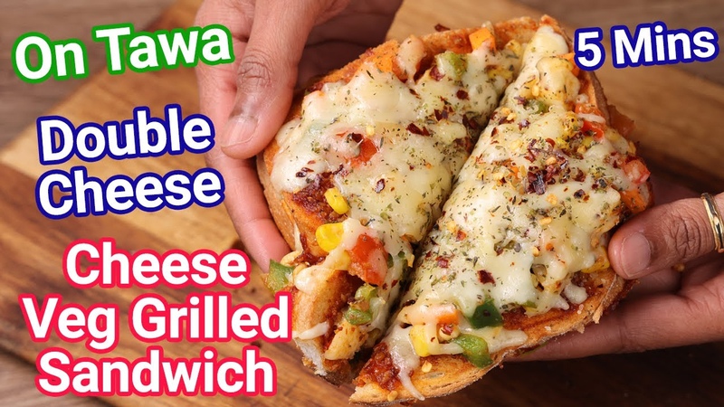 Street Style Double Cheese Veg Grilled Sandwich Recipe on Tawa in 5 Mins, Cheese Veggie